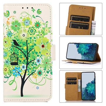 Glam Series Motorola Edge 20 Lite Portemonnee Hoesje - Bloeiende Boom / Groen