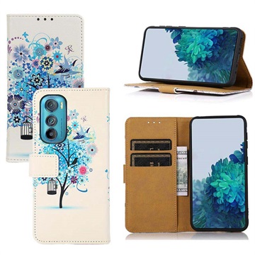 Glam Series Motorola Edge 30 Wallet Case - Bloeiende Boom / Blauw