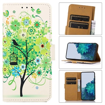 Glam Series Motorola Moto E20/E30/E40 Portemonnee Hoesje - Bloeiende Boom / Groen