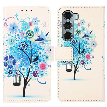 Glam Series Motorola Moto G200 5G Portemonnee Hoesje - Bloeiende Boom / Blauw