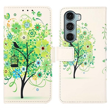 Glam Series Motorola Moto G200 5G Portemonnee Hoesje - Bloeiende Boom / Groen