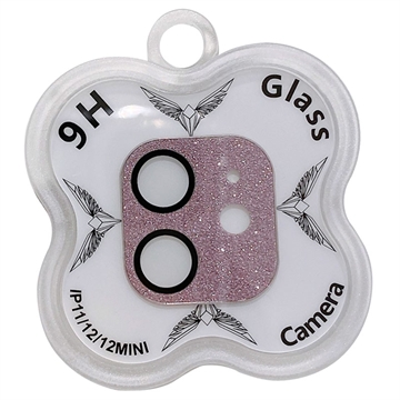 iPhone 12/12 Mini/11 Glitter Camera Lens Glazen Beschermer - Roze