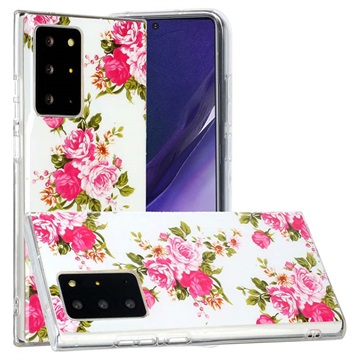 Samsung Galaxy Note20 Ultra Glow in the Dark TPU Hoesje - Roze / Bloemen