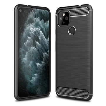 Google Pixel 4a 5G Geborsteld TPU Hoesje - Koolstofvezel - Zwart