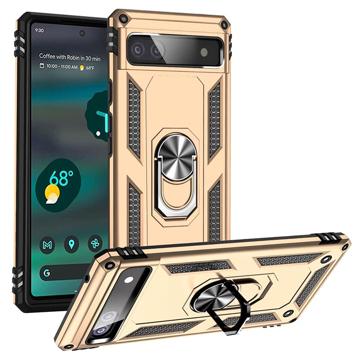 Google Pixel 6a Hybrid Case met Metalen Standaard - Goud