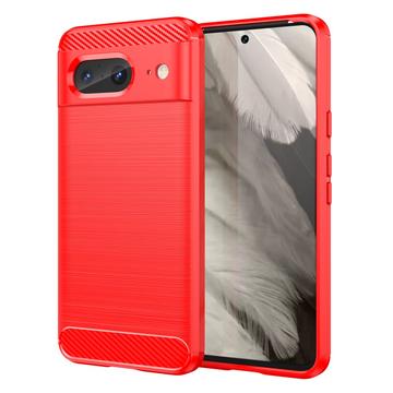 Google Pixel 8 Geborsteld TPU Hoesje - Koolstofvezel - Rood