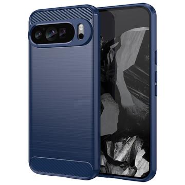 Google Pixel 9 Pro XL Geborsteld TPU Hoesje - Koolstofvezel - Blauw