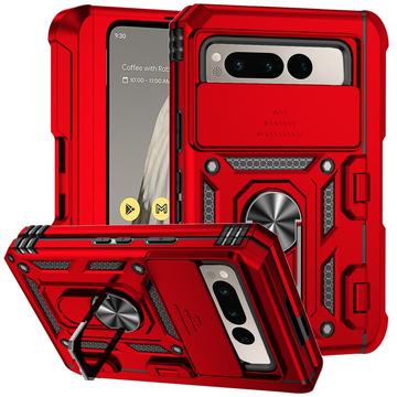 Google Pixel Fold Rotary Ring Hybrid Case with Camera Shield - Rood