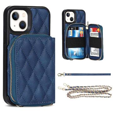 Rasterpatroon iPhone 13 TPU Hoesje met Portemonnee - Blauw