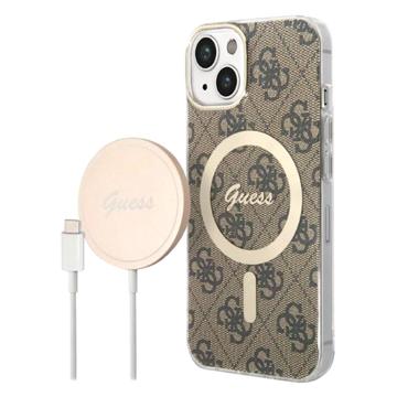 Guess 4G Edition Bundle Pack iPhone 14 Hoesje & Draadloze Oplader - Bruin