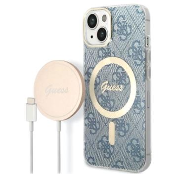 Guess 4G Edition Bundle Pack iPhone 14 Plus Hoesje & Draadloze Oplader - Blauw