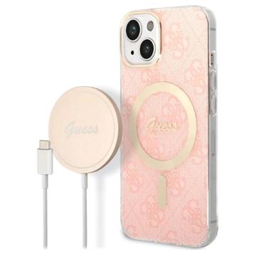 Guess 4G Edition Bundle Pack iPhone 14 Plus Hoesje & Draadloze Oplader - Roze