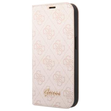 Guess 4G Metaal Goud Logo iPhone 14 Flip Case - Roze