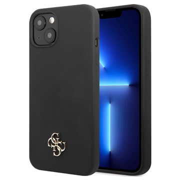 Guess 4G Metal Logo iPhone 13 Siliconen Hoesje - Zwart