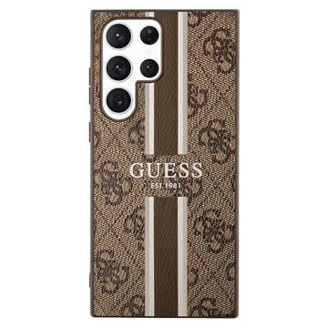 Guess 4G Printed Stripe Samsung Galaxy S23 Ultra 5G Hybride Hoesje - Bruin