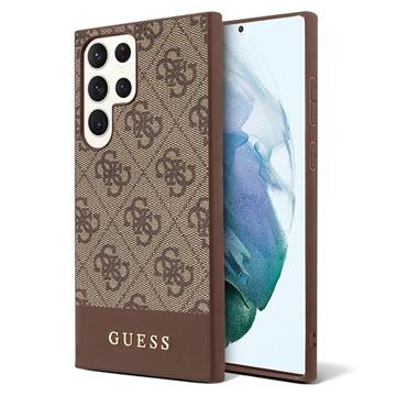 Guess Samsung Galaxy S23 Ultra Hoesje Hard Case 4G Logo Plate Bruin