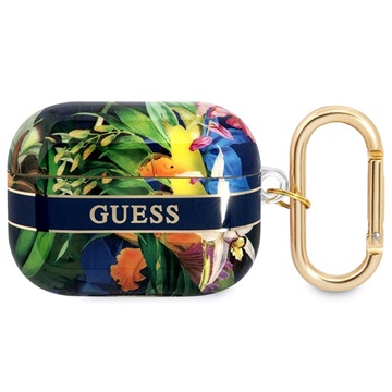 Guess TPU Flower Print Case voor Apple Airpods Pro - Blauw