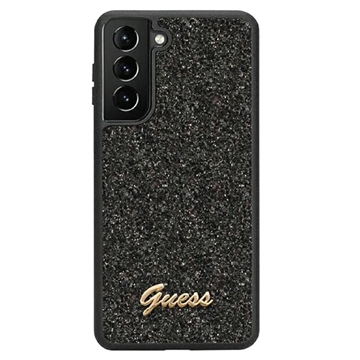 Guess Glitter Flakes Metal Logo Samsung Galaxy S23+ 5G Hybride Hoesje - Zwart