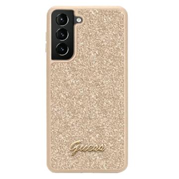 Guess Glitter Flakes Metal Logo Samsung Galaxy S23 5G Hybride Hoesje - Goud