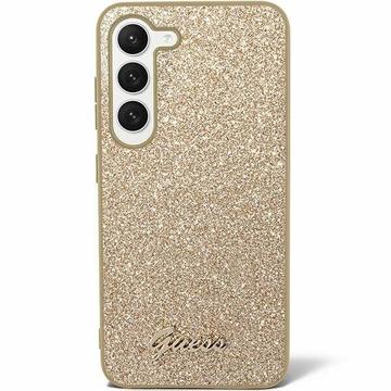Samsung Galaxy S24+ Guess Glitter Flakes Metal Logo Hybride Hoesje - Goud