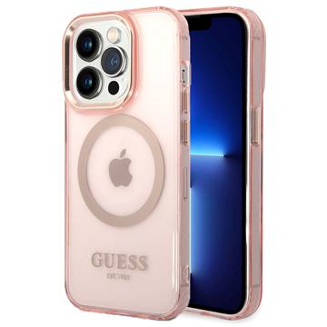 Guess iPhone 14 Pro Hardcase Backcover - Gold Buttons & Camera - Magsafe Compatible - Doorzichtig - Roze