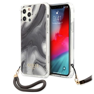 Guess Marble Collection iPhone 12/12 Pro Cover met Draagriem - Grijs