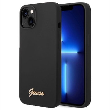 Guess Metal Logo iPhone 14 Plus Siliconen Hoesje - Zwart