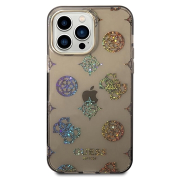 Guess Peony Glitter iPhone 14 Pro Max Hybrid Case - Zwart