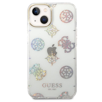 Guess Peony Glitter iPhone 14 Hybrid Hoesje - Wit