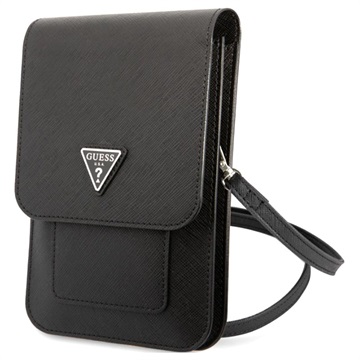 Guess Saffiano Triangle Logo Heuptas met Riem (tot 7 Inch) - Zwart