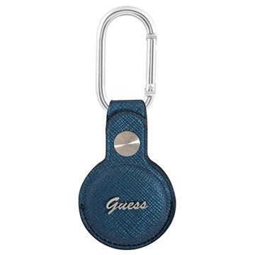 Guess Saffiano Vintage Script Apple AirTag Hoesje - Blauw