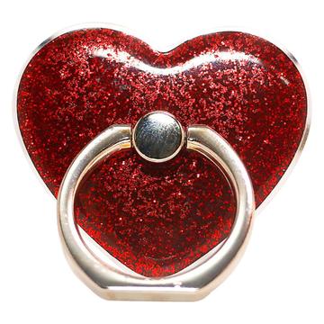 Heart Shape Glitter Ring Standaard voor Smartphone Metalen Gesp Telefoonhouder - Rood