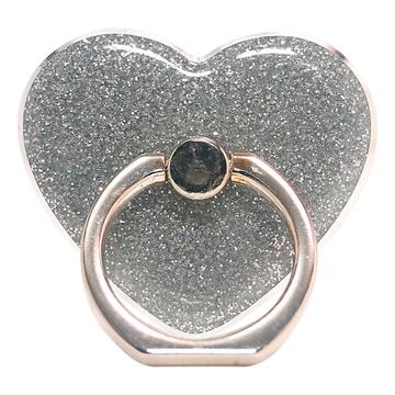 Heart Shape Glitter Ring Standaard voor Smartphone Metalen Gesp Telefoonhouder - Zilver