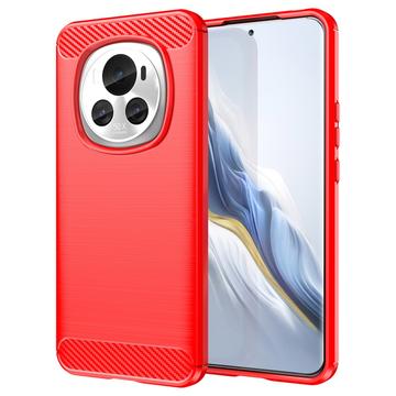 Honor Magic6 Geborsteld TPU Hoesje - Koolstofvezel - Rood