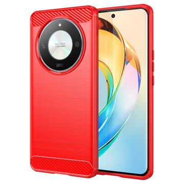 Honor Magic6 Lite Geborsteld TPU Hoesje - Koolstofvezel - Rood