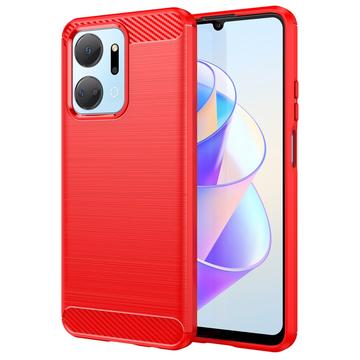 Honor X7a Geborsteld TPU Hoesje - Koolstofvezel - Rood