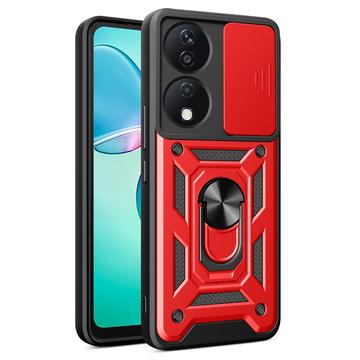 Honor X7b/90 Smart Hybride Hoesje met Roterende Ring en Cameraschild - Rood