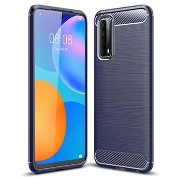 Huawei P Smart 2021 Geborsteld TPU Hoesje - Koolstofvezel - Blauw