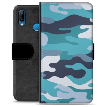 Huawei P30 Lite Premium Portemonnee Hoesje - Blauw Camouflage