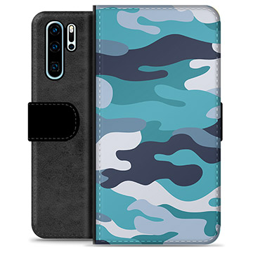 Huawei P30 Pro Premium Portemonnee Hoesje - Blauw Camouflage