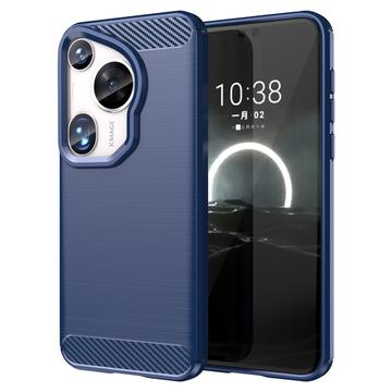 Huawei Pura 70 Ultra Geborsteld TPU Hoesje - Koolstofvezel - Blauw
