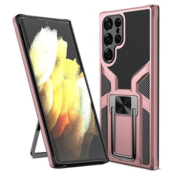 Samsung Galaxy S22 Ultra 5G hybride hoesje met metalen standaard - rosÃ©goud