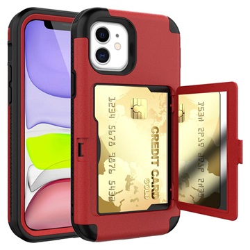 iPhone 12 Mini Hybrid Case met Verborgen Spiegel & Kaartsleuf - Rood