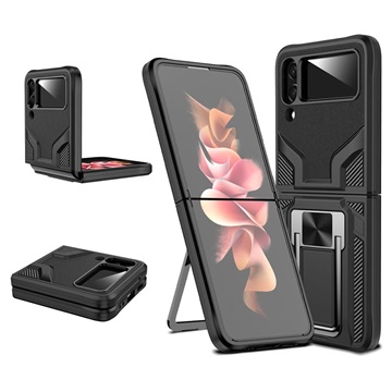 Samsung Galaxy Z Flip4 Hybrid Case met Metalen Standaard - Zwart