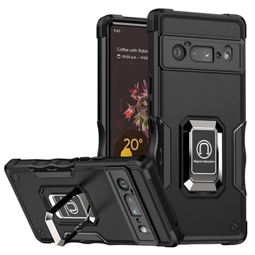 Google Pixel 6 Pro Hybrid Case met Ringhouder - Zwart