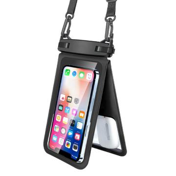 IPX8 waterdichte PVC telefoonhoesje voor mobiele telefoons tot 9,5 inch Dual Layer Verzegelde Dry Bag met Riem - Zwart