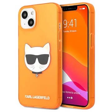 Karl Lagerfeld Choupette Fluo iPhone 13 TPU Hoesje - Oranje