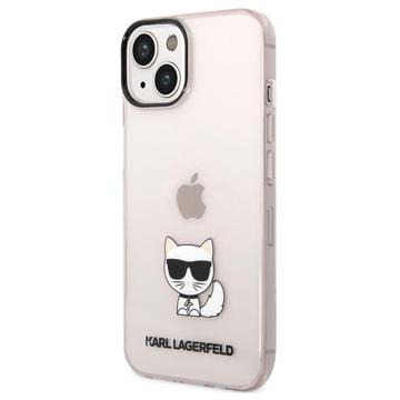 Karl Lagerfeld Choupette Logo iPhone 14 Plus Hoesje - Doorzichtig Roze