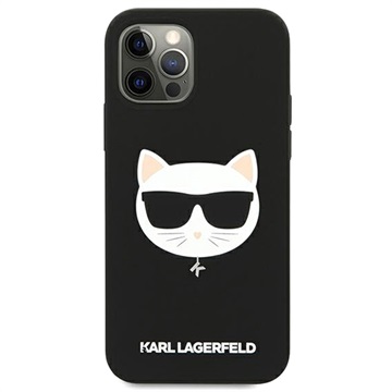 Karl Lagerfeld Choupette iPhone 12/12 Pro siliconen hoesje - zwart