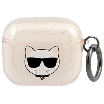 Karl Lagerfeld Glitter Choupette Head AirPods 3 TPU Case - Goud